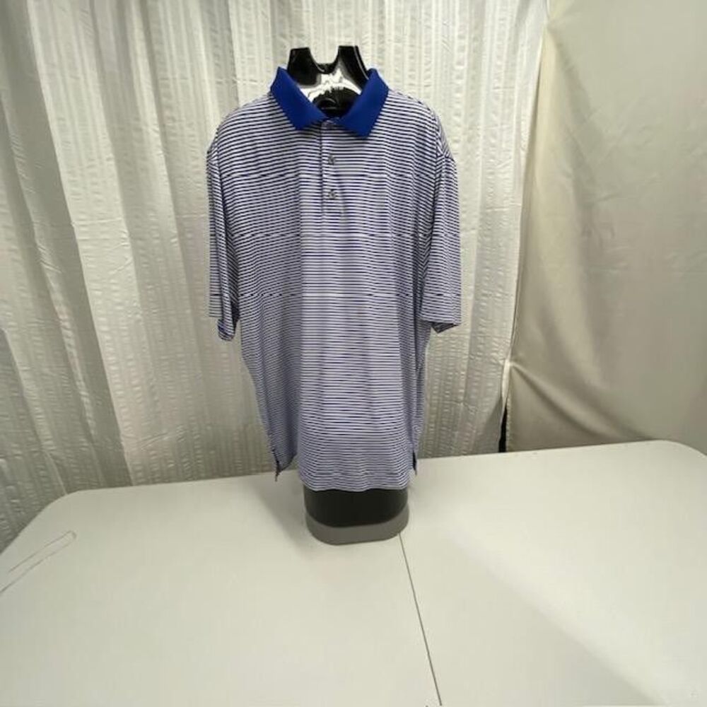 FootJoy  Golf Polo Shirt Mens XL Blue White Striped Stretch Performance(449-4.4)